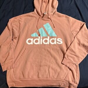 Adidas Men's Logo Pullover Hoodie Size Large Peach Pink Blue